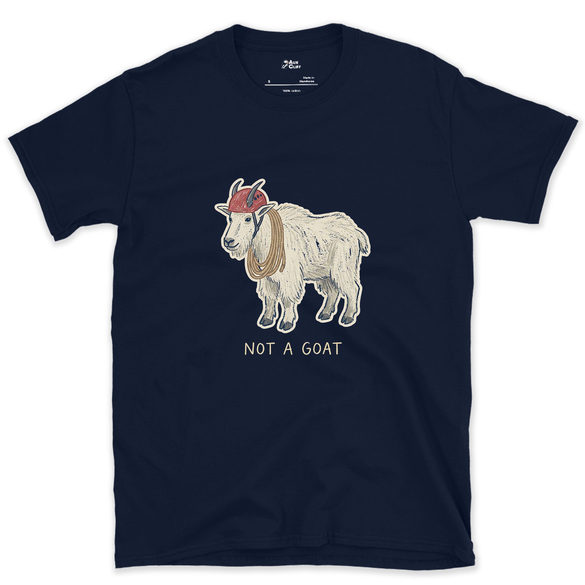 Not a Goat, Mountain Goat design on a Navy Gildan Softstyle t-shirt