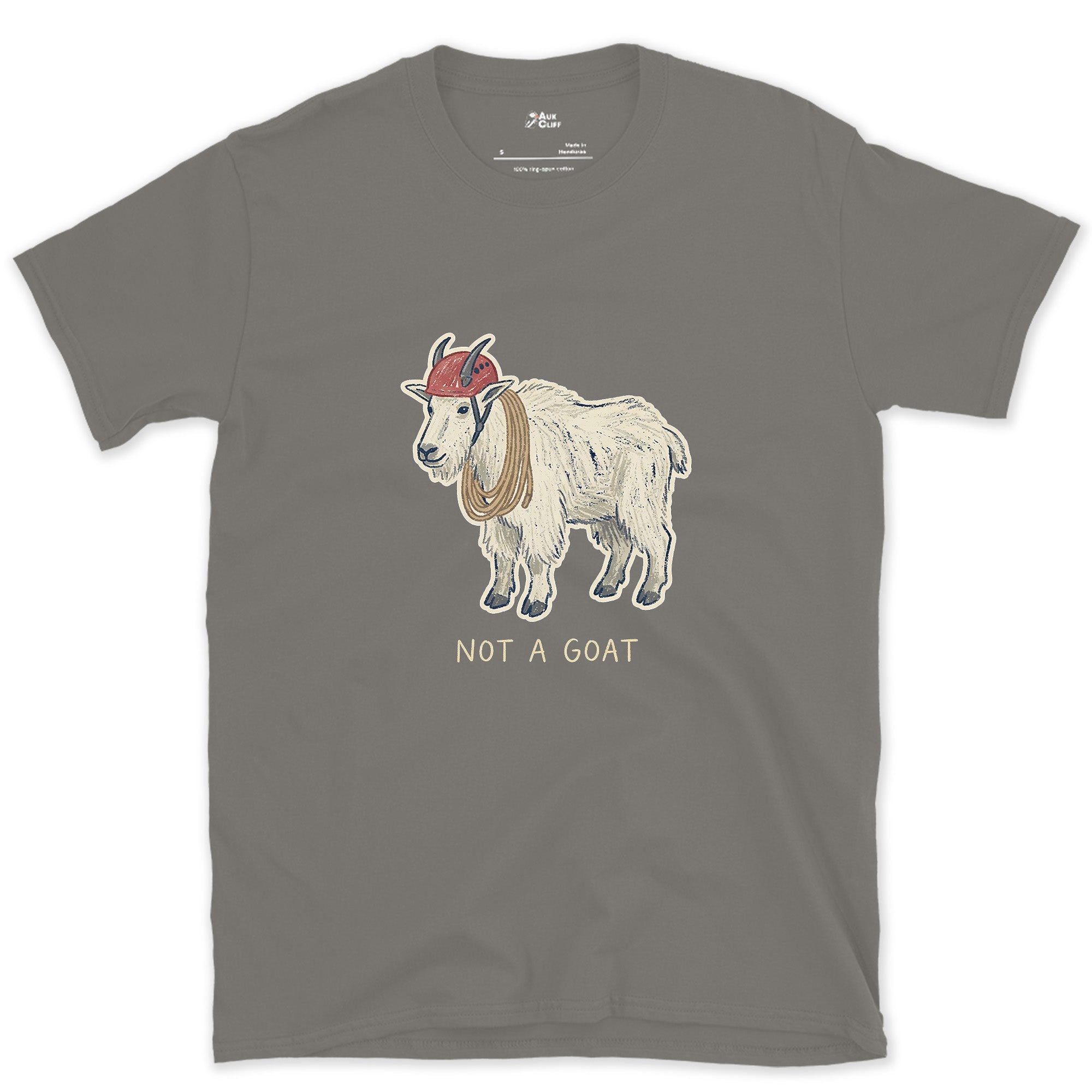 Not a Goat, Mountain Goat design on a Charcoal Gildan Softstyle t-shirt