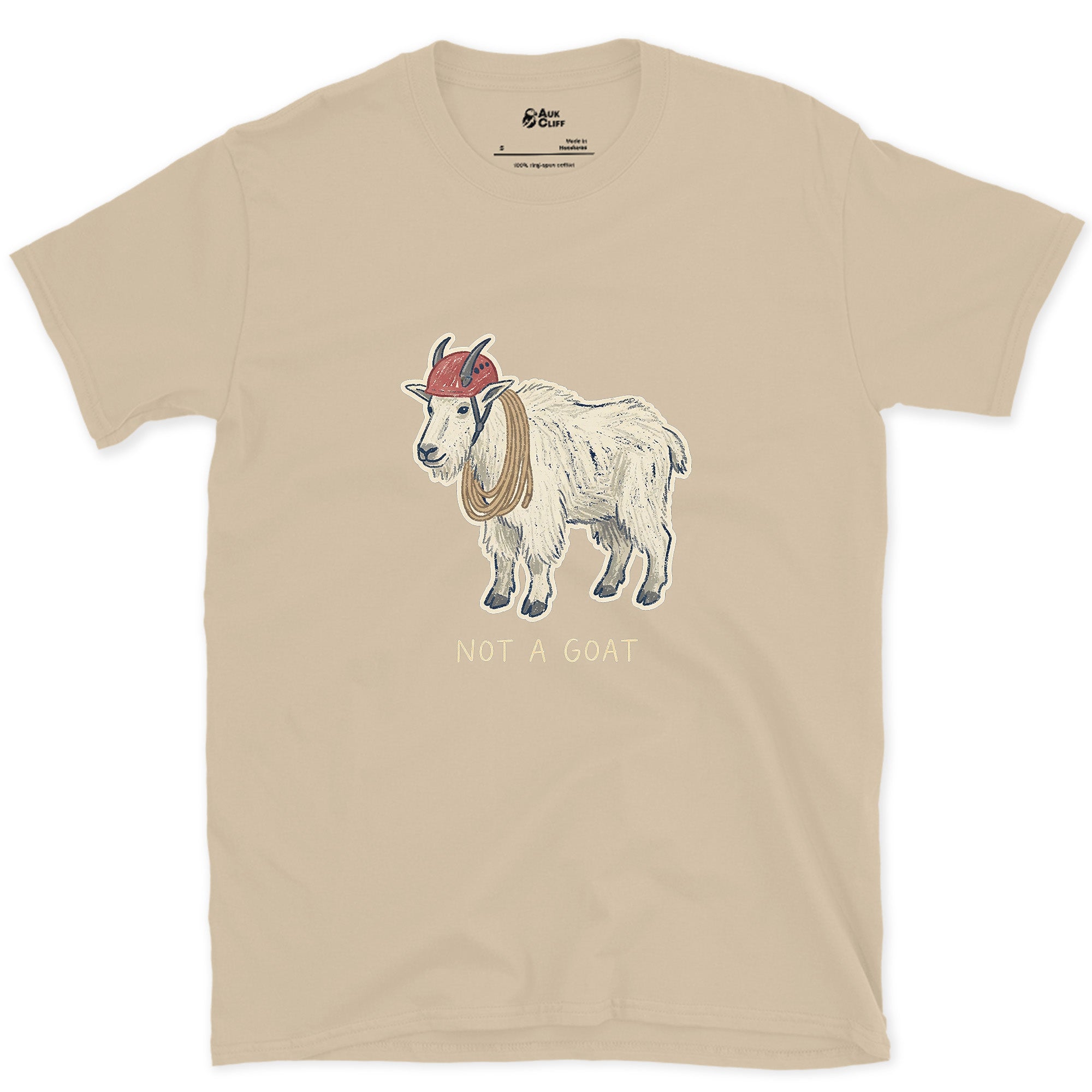 Not a Goat, Mountain Goat design on a Sand Gildan Softstyle t-shirt