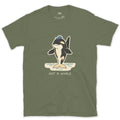 Not a Whale, Orca in a Cap design on a Military Green Gildan Softstyle t-shirt