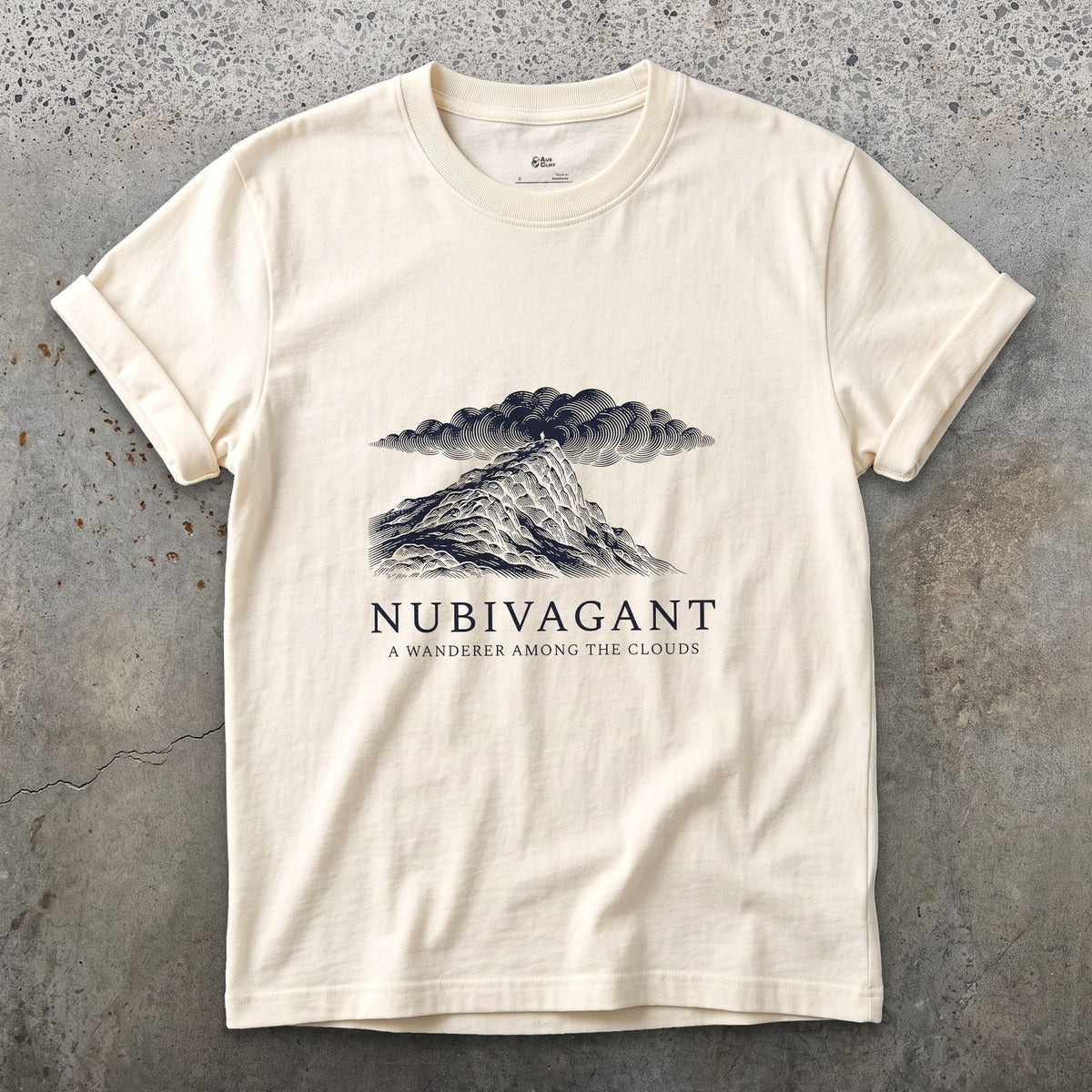 Nubivagant, a Wanderer Among the Clouds design on a Natural Gildan Softstyle t-shirt