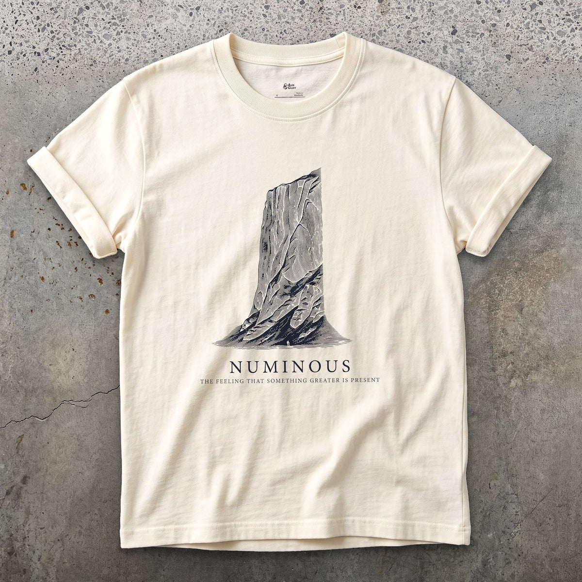 Numinous, the Feeling That Something Greater is Present design on a Natural Gildan Softstyle t-shirt