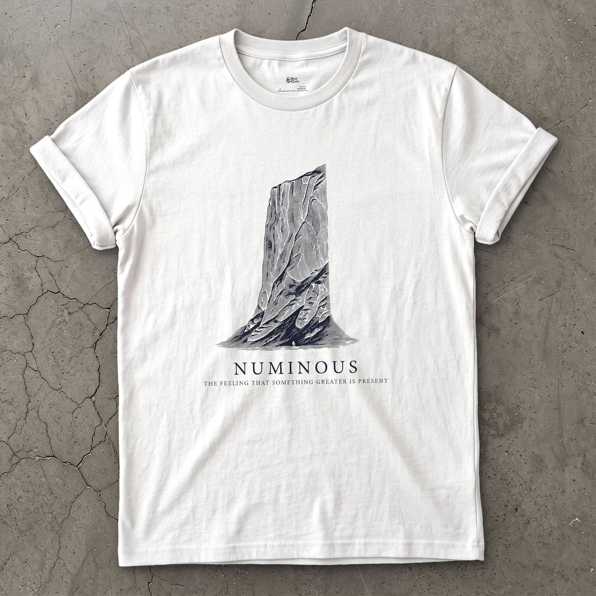 Numinous, the Feeling That Something Greater is Present design on a White Gildan Softstyle t-shirt