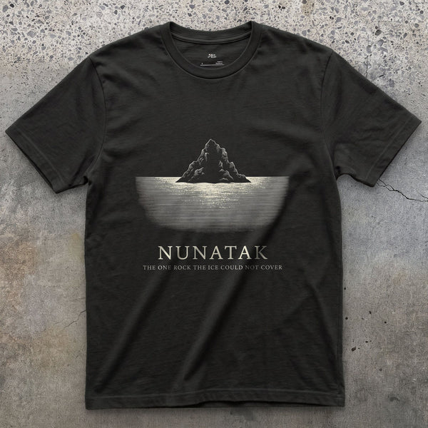 Nunatak, the One Rock the Ice Could Not Cover design on a Black Gildan Softstyle t-shirt