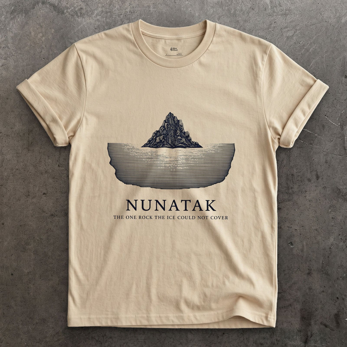 Nunatak, the One Rock the Ice Could Not Cover design on a Sand Gildan Softstyle t-shirt