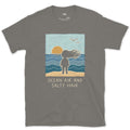 Ocean Air and Salty Hair design on a Charcoal Gildan Softstyle t-shirt