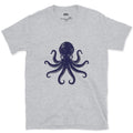 Every Arm, Every Sucker, Navy Octopus design on a Sport Grey Gildan Softstyle t-shirt