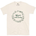 Off Grid Until Sunday, Ring of Camp Gear design on a Natural Gildan Softstyle t-shirt