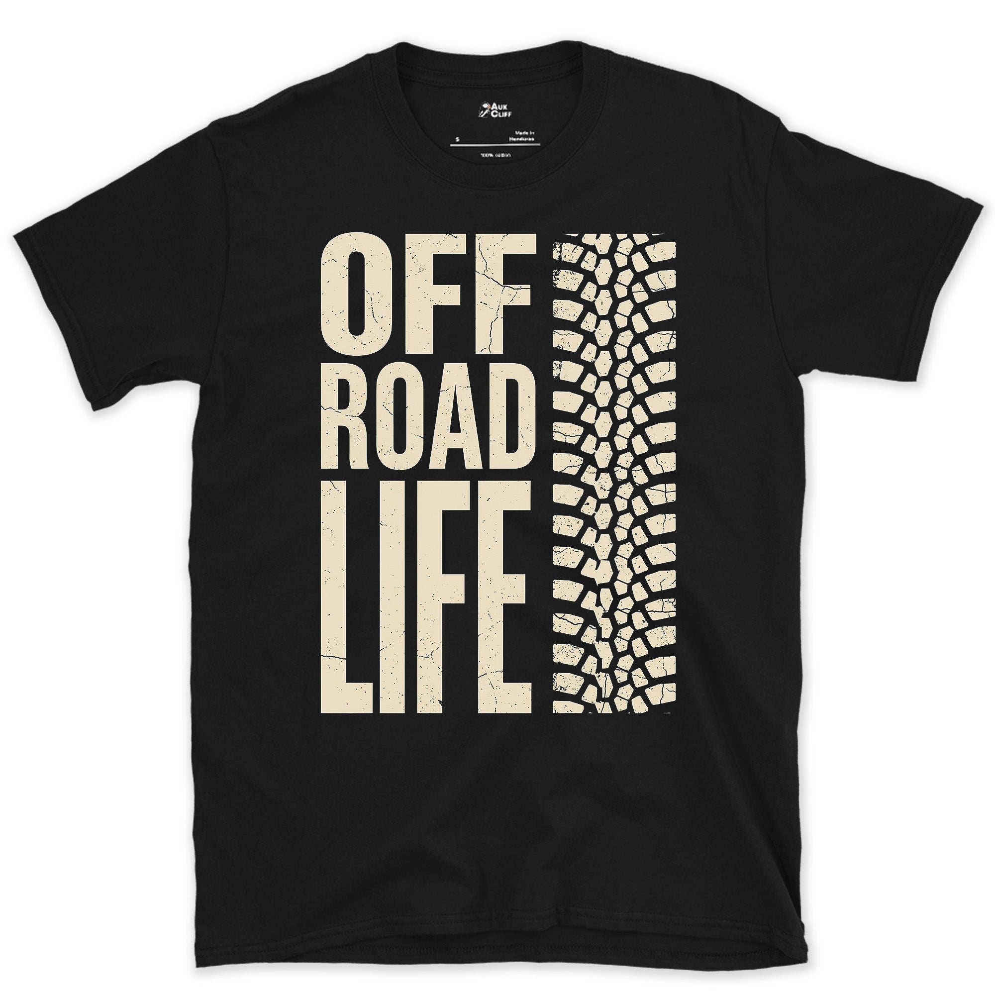 Off Road Life, Tire Tread Underfoot design on a Black Gildan Softstyle t-shirt