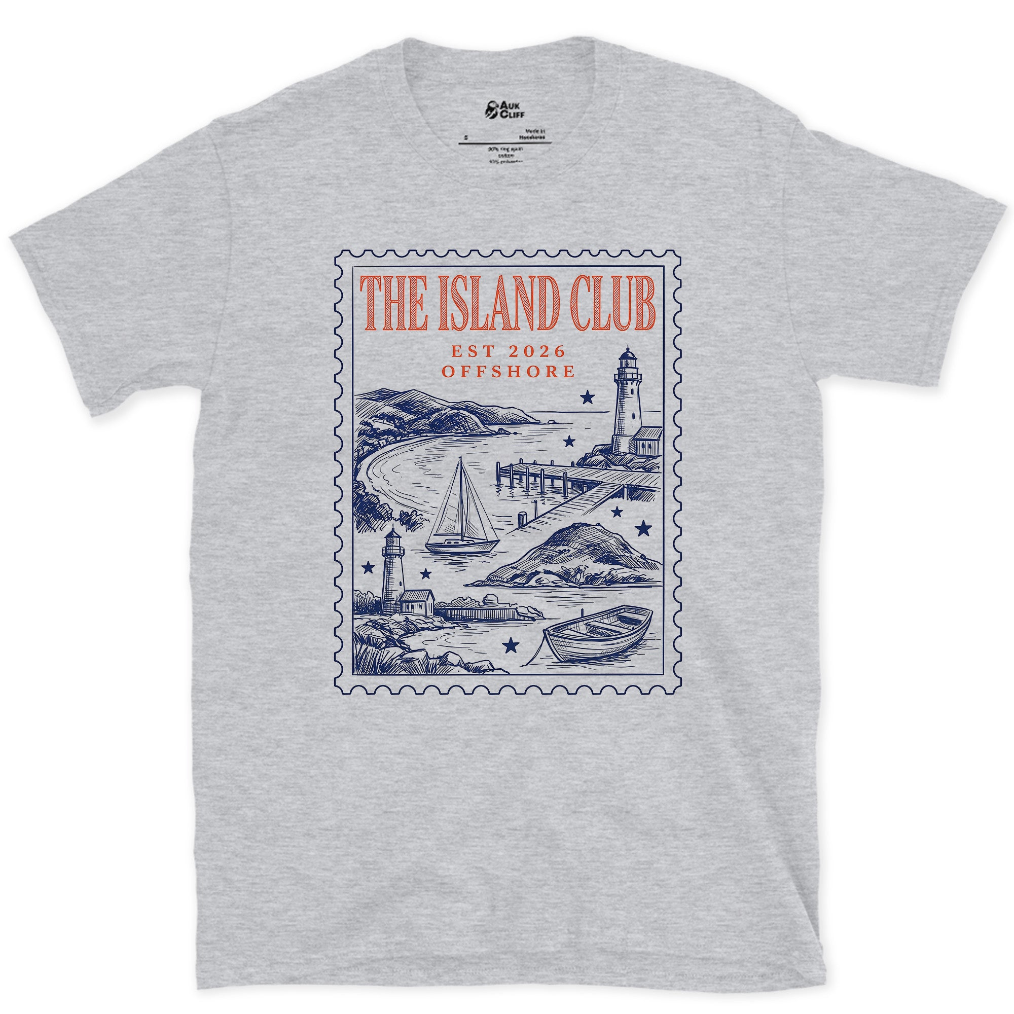 Offshore, Lighthouse and Harbour design on a Sport Grey Gildan Softstyle t-shirt