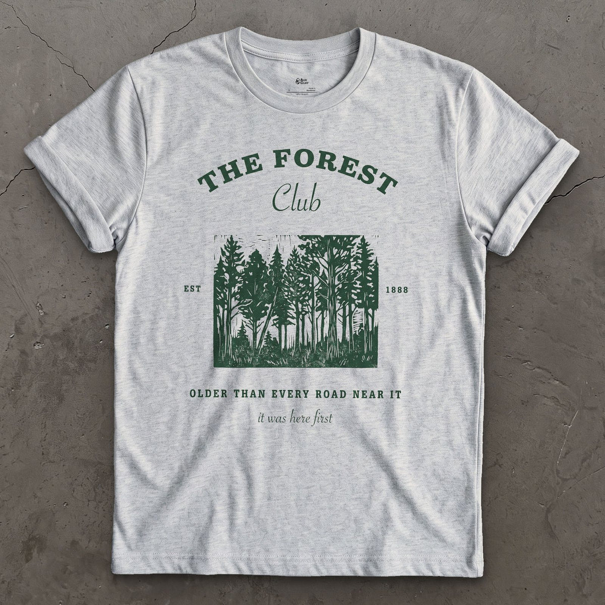 Older Than Every Road Nearby, Forest Club design on a Sport Grey Gildan Softstyle t-shirt