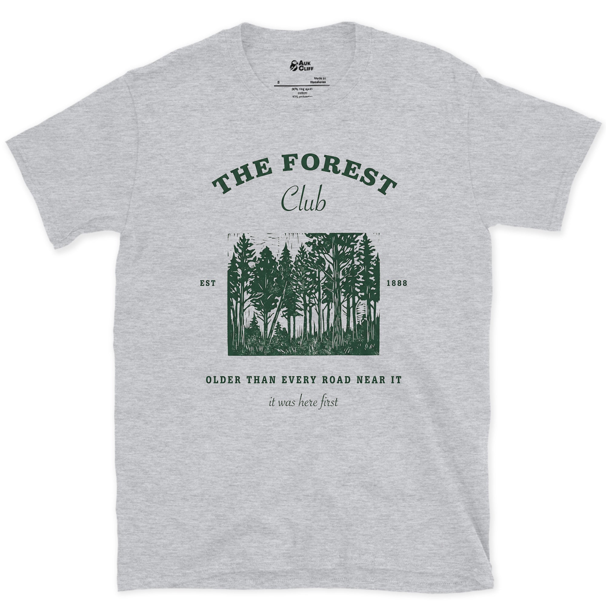 Older Than Every Road Nearby, Forest Club design on a Sport Grey Gildan Softstyle t-shirt