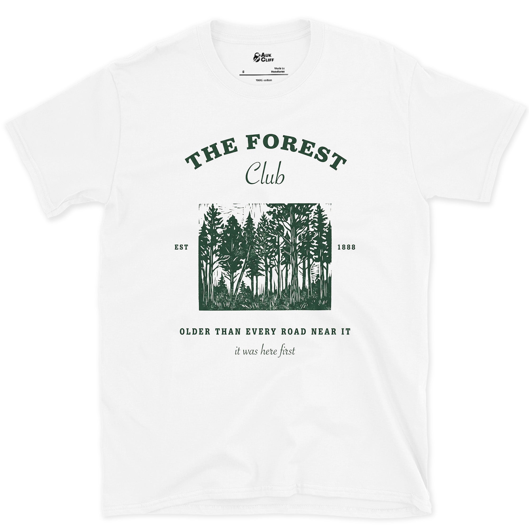 Older Than Every Road Nearby, Forest Club design on a White Gildan Softstyle t-shirt