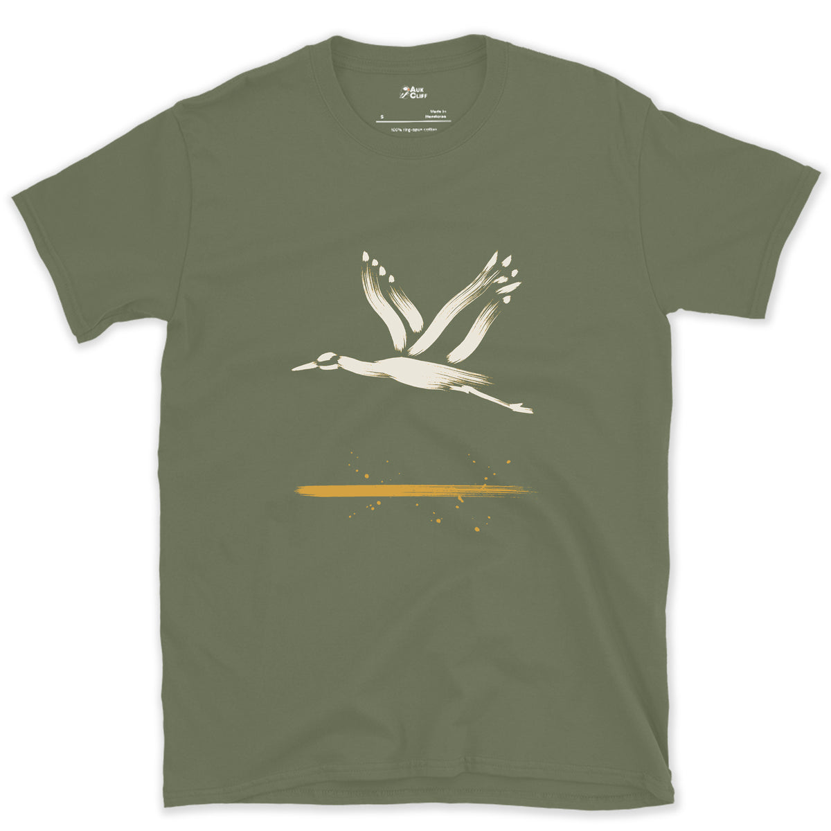 One Line, Neck to Feet design on a Military Green Gildan Softstyle t-shirt