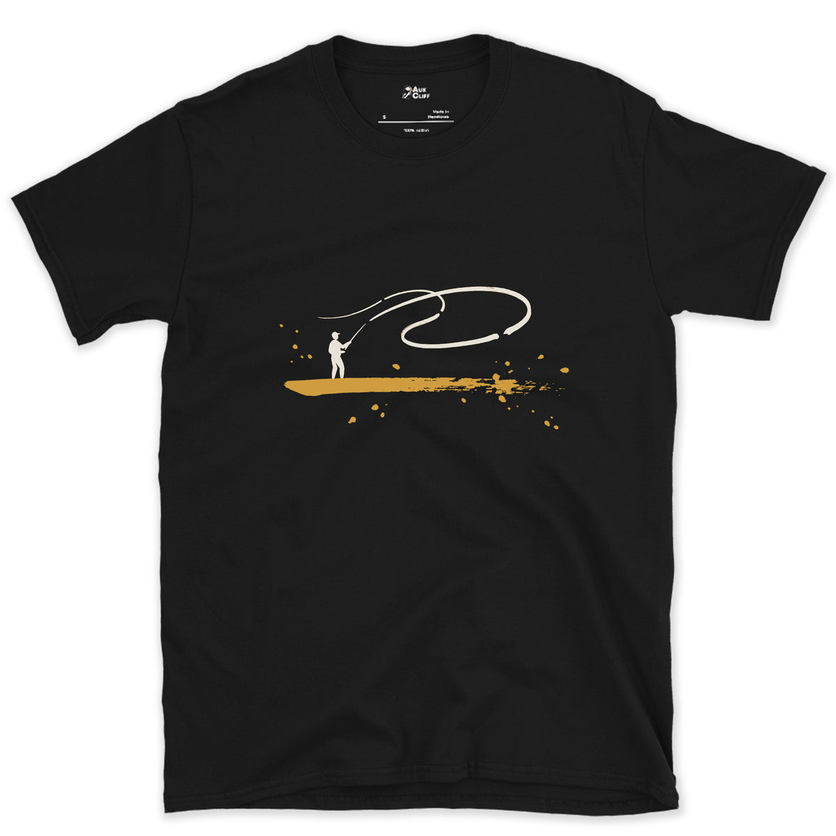 One Loop of Line design on a Black Gildan Softstyle t-shirt