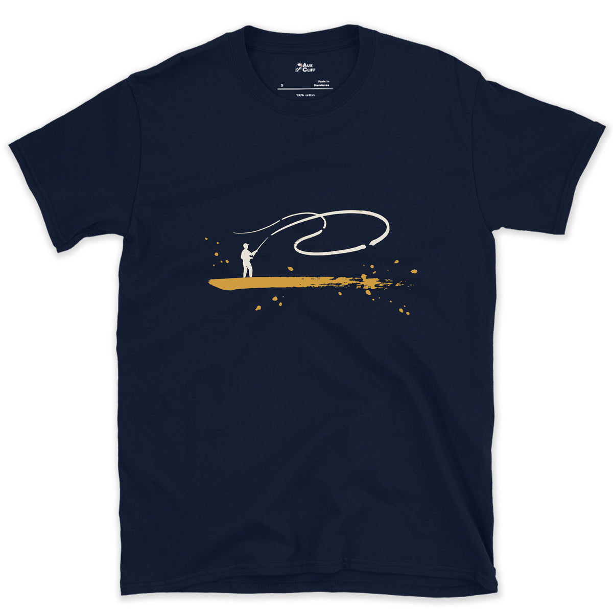 One Loop of Line design on a Navy Gildan Softstyle t-shirt