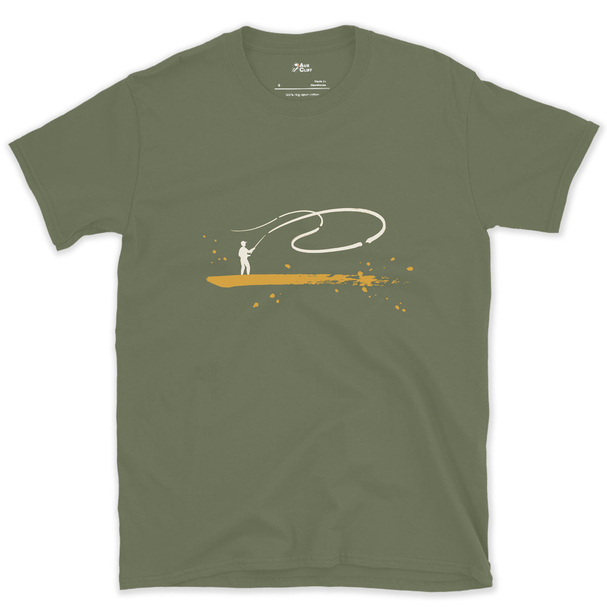 One Loop of Line design on a Military Green Gildan Softstyle t-shirt