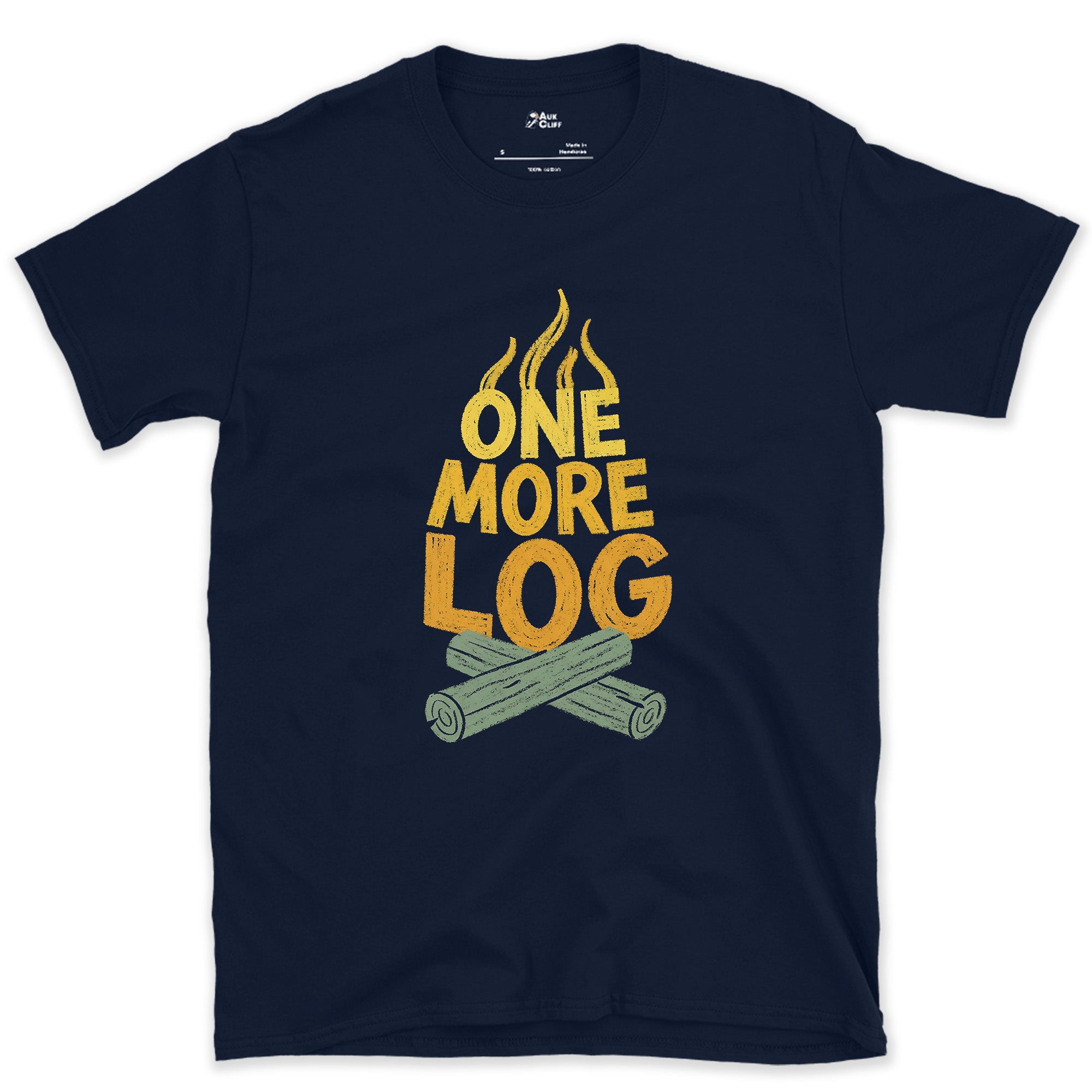 One More Log for the Camp Fire design on a Navy Gildan Softstyle t-shirt