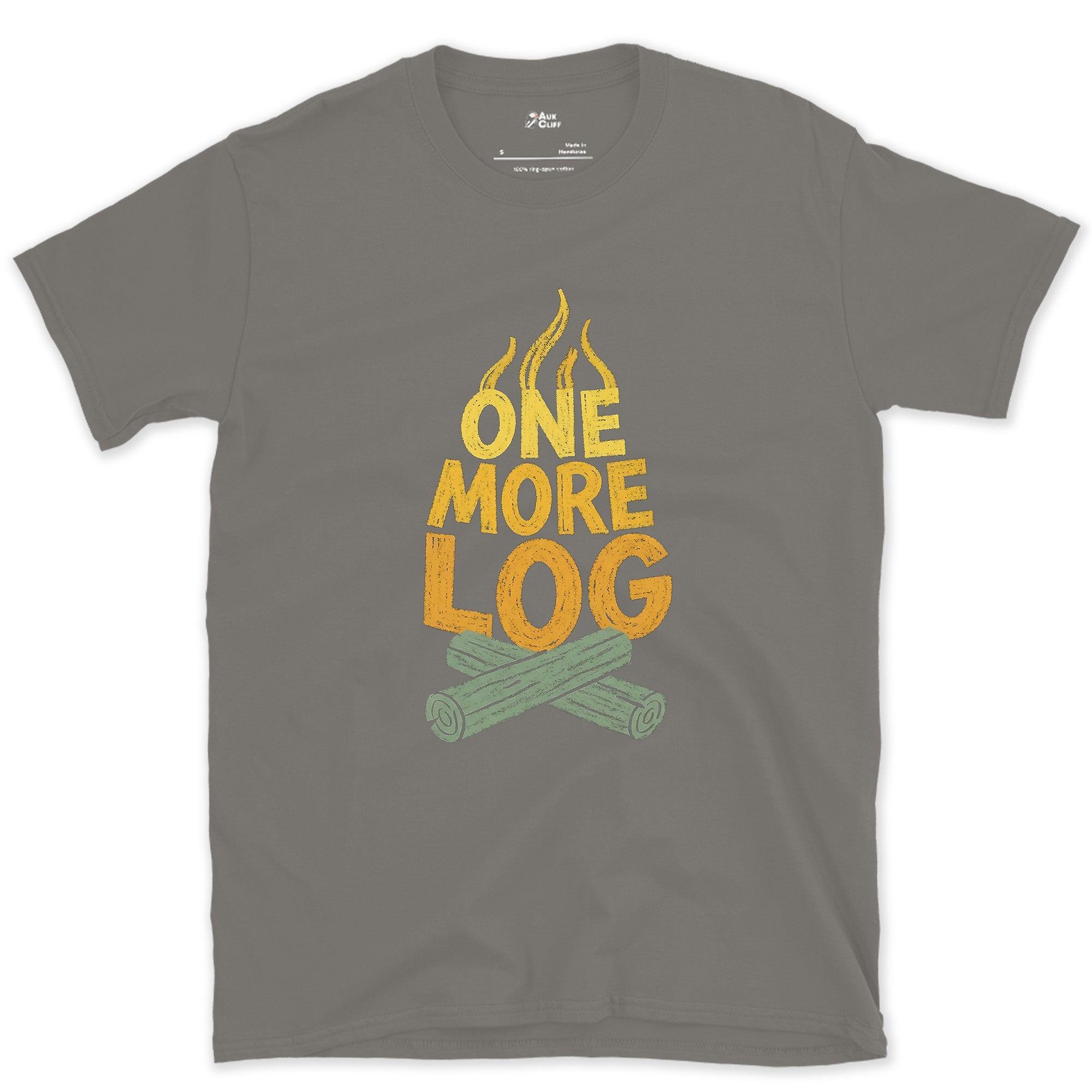 One More Log for the Camp Fire design on a Charcoal Gildan Softstyle t-shirt