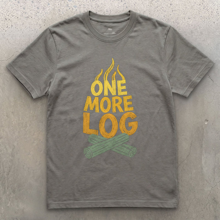 One More Log for the Camp Fire design on a Charcoal Gildan Softstyle t-shirt