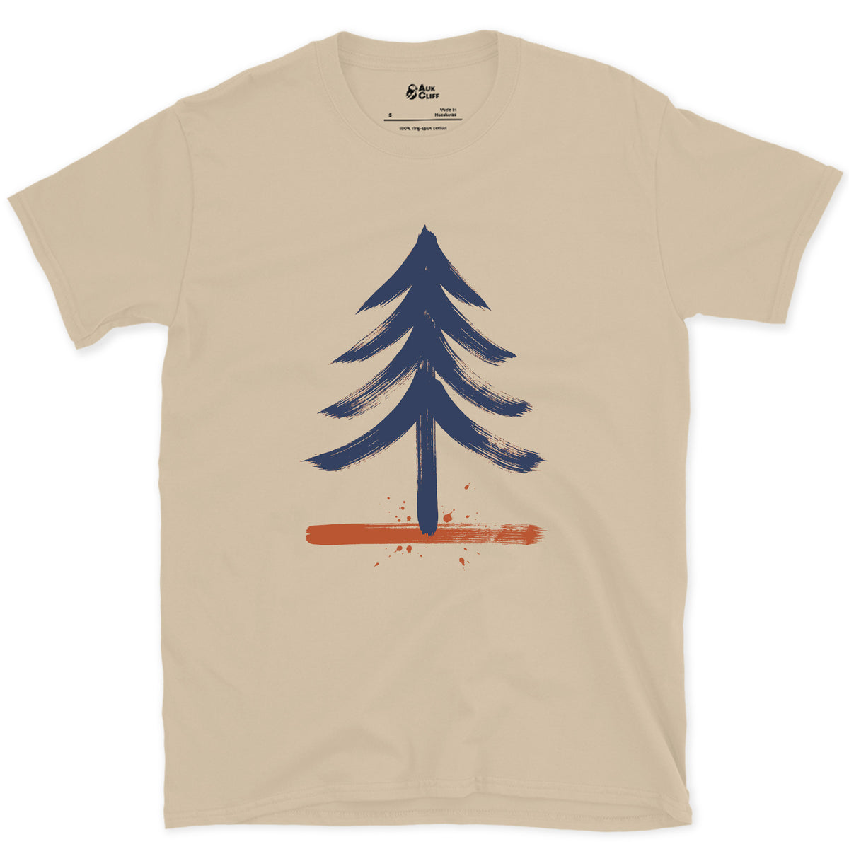 One Pine, Up Close design on a Sand Gildan Softstyle t-shirt