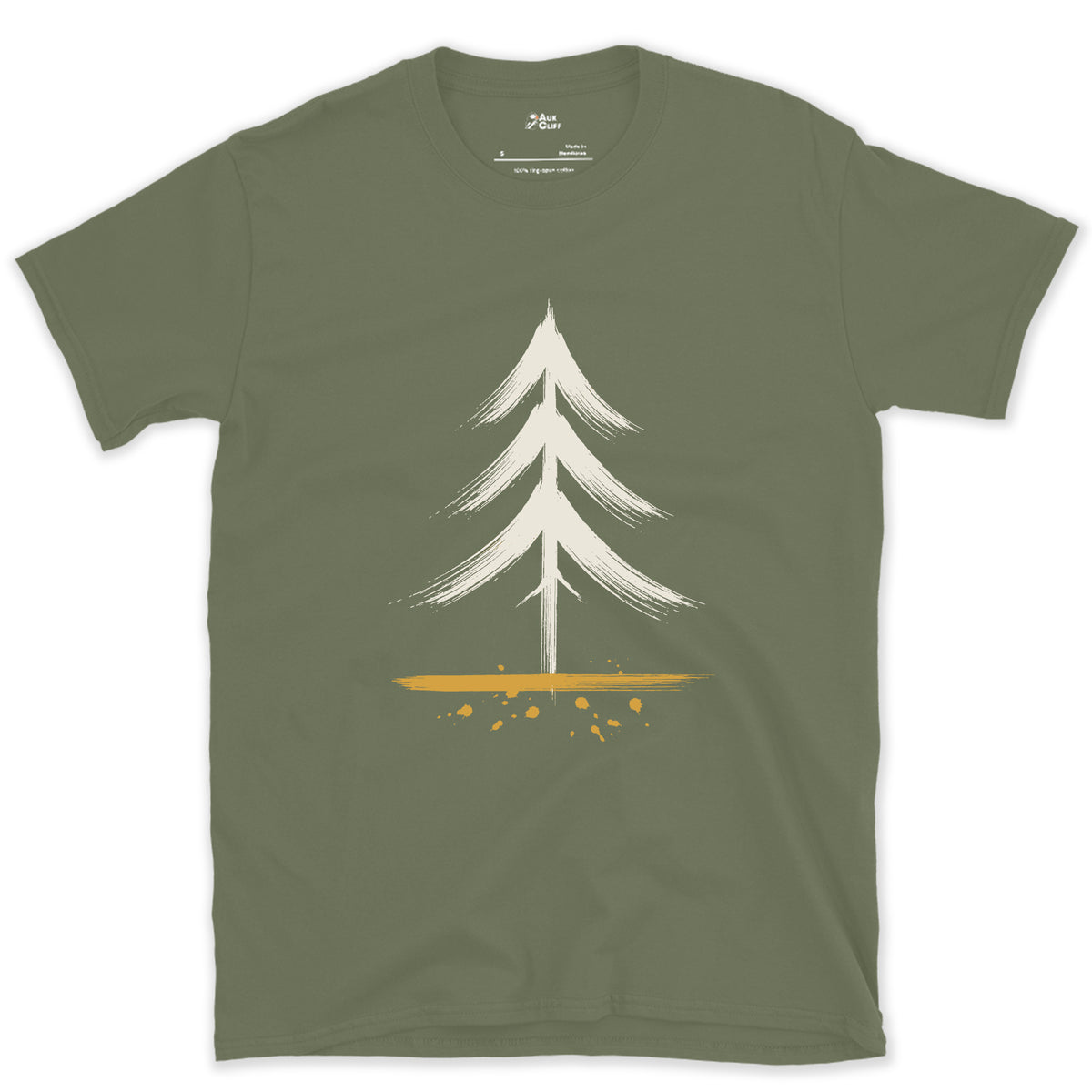 One Pine, Up Close design on a Military Green Gildan Softstyle t-shirt