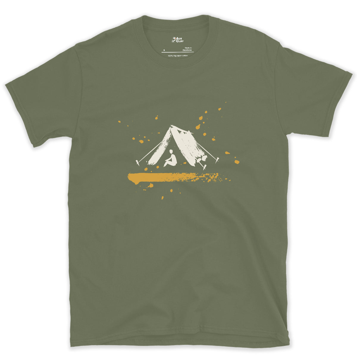 One Tent, One Night design on a Military Green Gildan Softstyle t-shirt