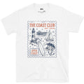 Open Coast, Lighthouse and Sailboat design on a White Gildan Softstyle t-shirt