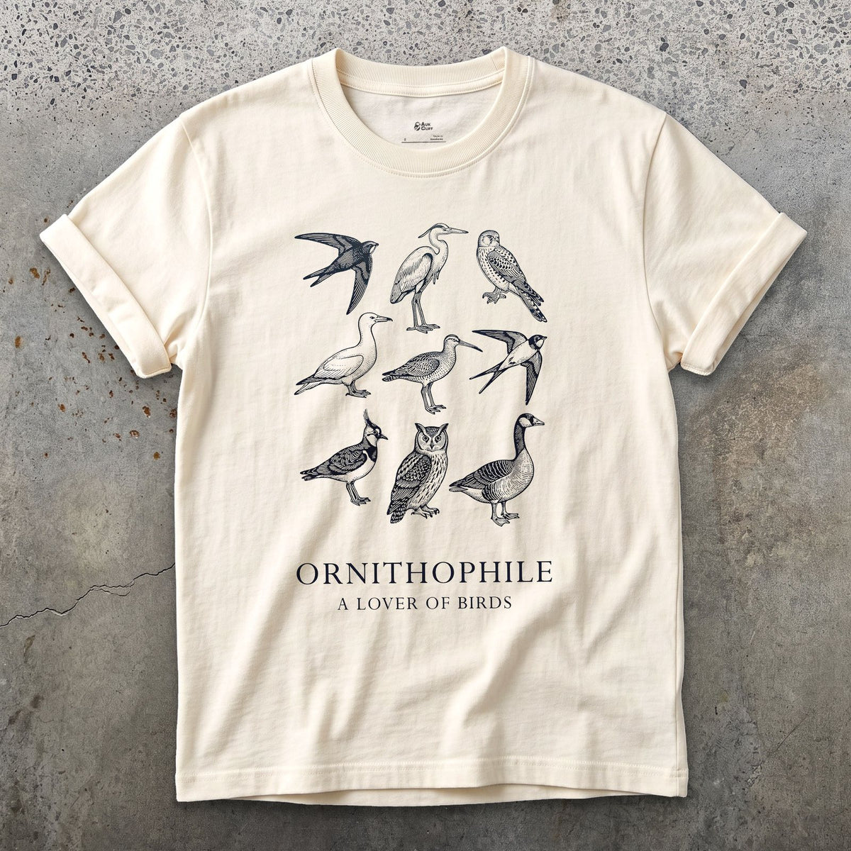 Ornithophile, a Lover of Birds design on a Natural Gildan Softstyle t-shirt