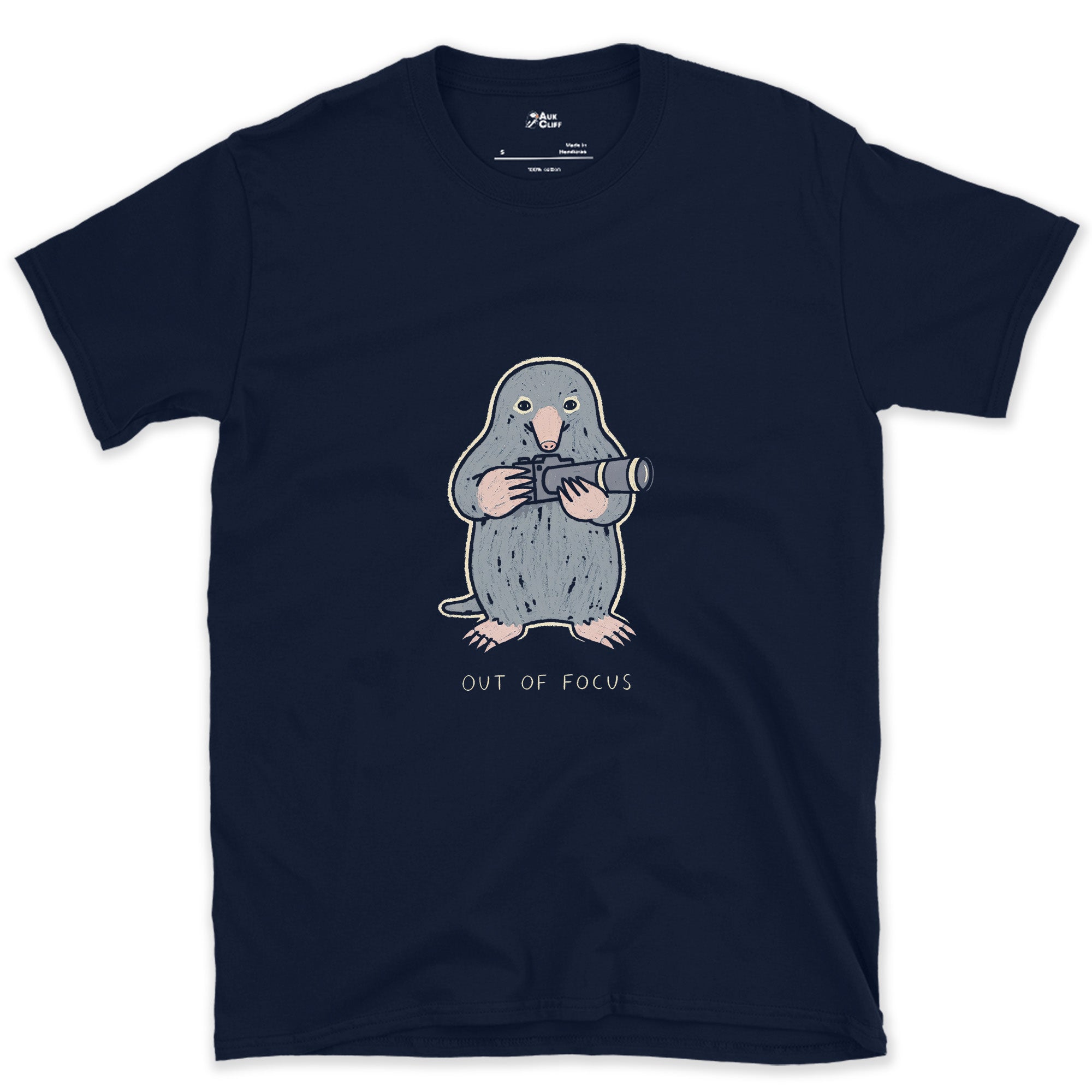 Out of Focus, the Mole Barely Needs Its Eyes design on a Navy Gildan Softstyle t-shirt