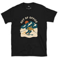 Out of Office, Carving Skier in Poster Colour design on a Black Gildan Softstyle t-shirt
