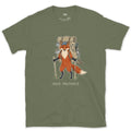 Packed for Every Scenario, Fox Hiker design on a Military Green Gildan Softstyle t-shirt