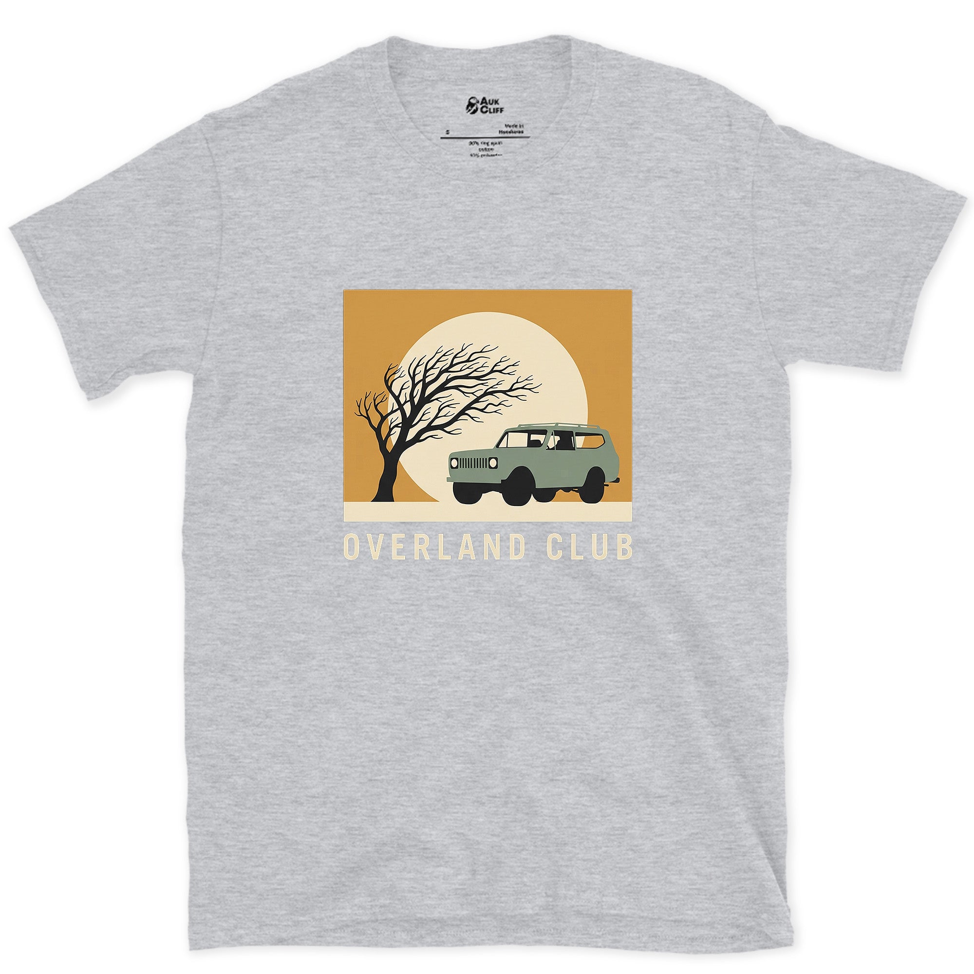 Overland Club, Bare Tree Under a Full Moon design on a Sport Grey Gildan Softstyle t-shirt