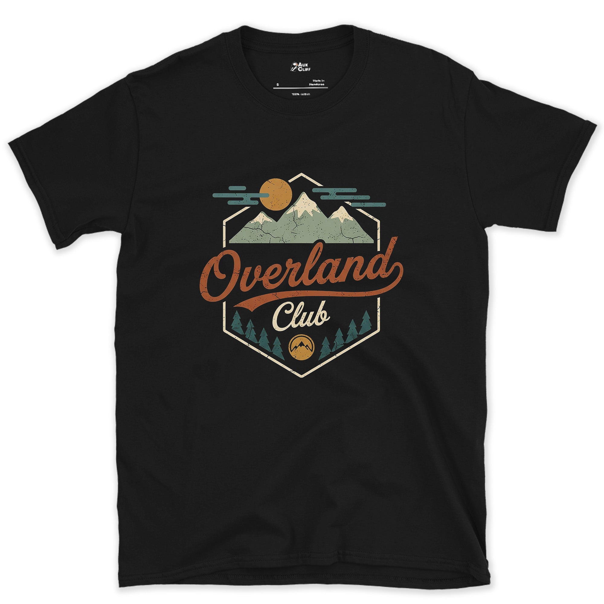 Six Sides Around the Range, Overland Club design on a Black Gildan Softstyle t-shirt