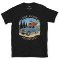 Overlanding Adventures, Tent Among the Pines design on a Black Gildan Softstyle t-shirt