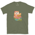 The Owl Holding a Second Scene Inside It design on a Military Green Gildan Softstyle t-shirt