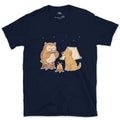 The Owl Takes the Late Slot, Harmonica design on a Navy Gildan Softstyle t-shirt