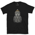 Out Before Anyone Else, Owl With Binoculars design on a Black Gildan Softstyle t-shirt
