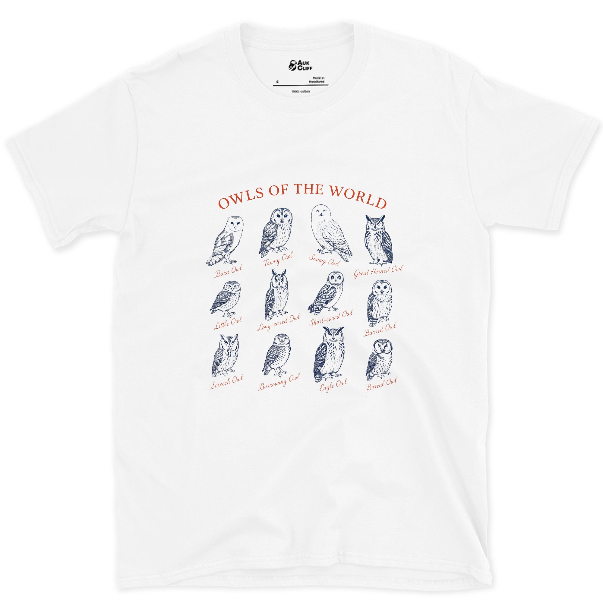 Owls of the World, Compared Side by Side design on a White Gildan Softstyle t-shirt