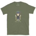 Pace Setter, Border Collie Hiker design on a Military Green Gildan Softstyle t-shirt