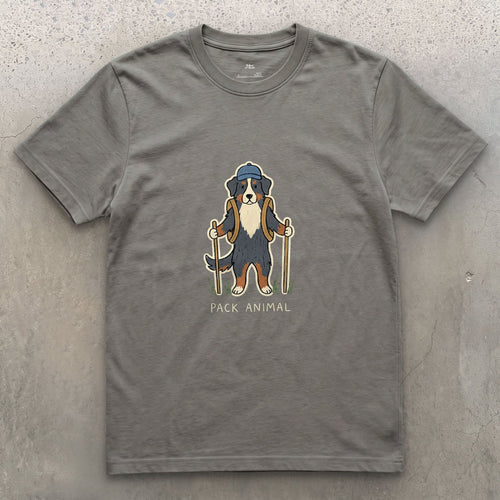 The Pack's Pack Animal, Bernese design on a Charcoal Gildan Softstyle t-shirt