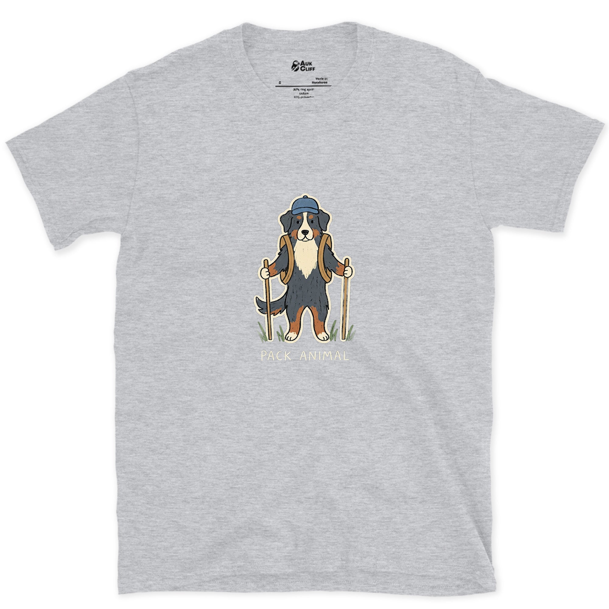 The Pack's Pack Animal, Bernese design on a Sport Grey Gildan Softstyle t-shirt