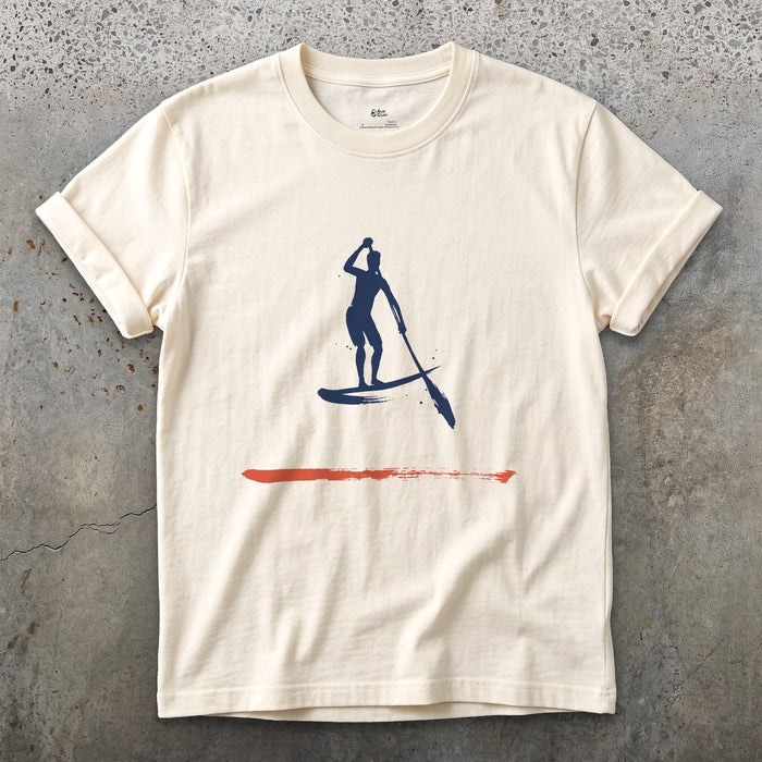 Alone on the Water Paddleboarding design on a Natural Gildan Softstyle t-shirt