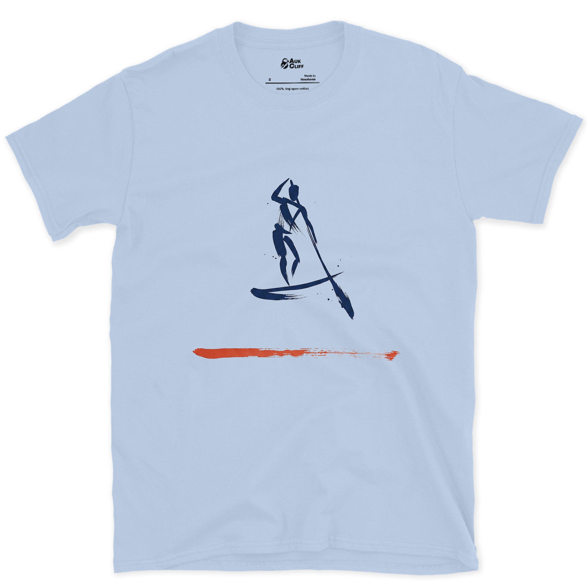 Alone on the Water Paddleboarding design on a Light Blue Gildan Softstyle t-shirt