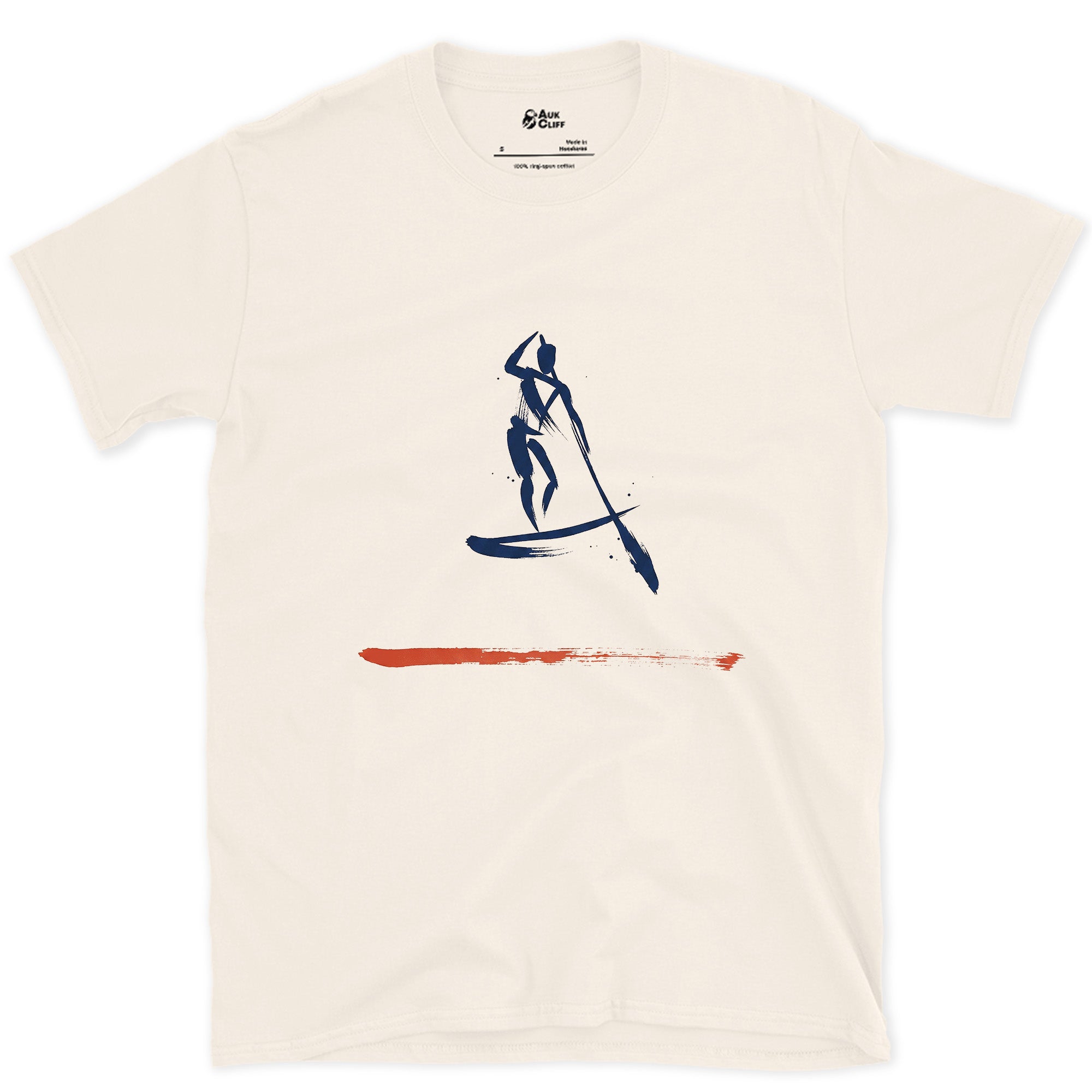 Alone on the Water Paddleboarding design on a Natural Gildan Softstyle t-shirt