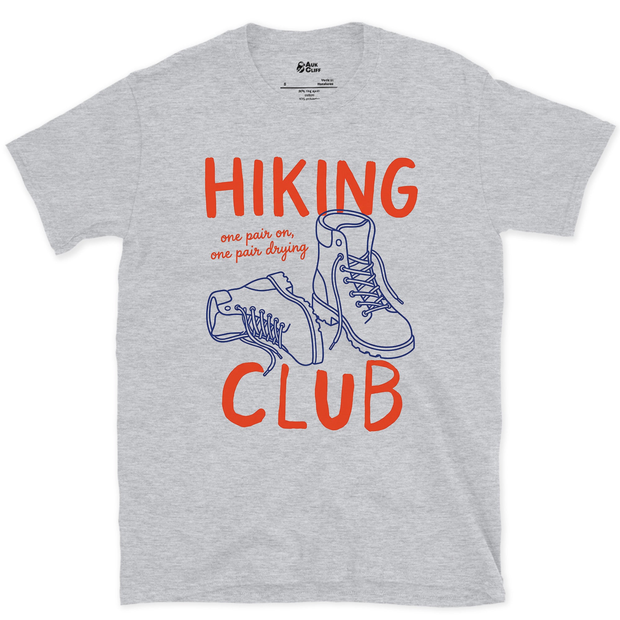 One Pair Worn, One Pair Drying, Hiking Club design on a Sport Grey Gildan Softstyle t-shirt