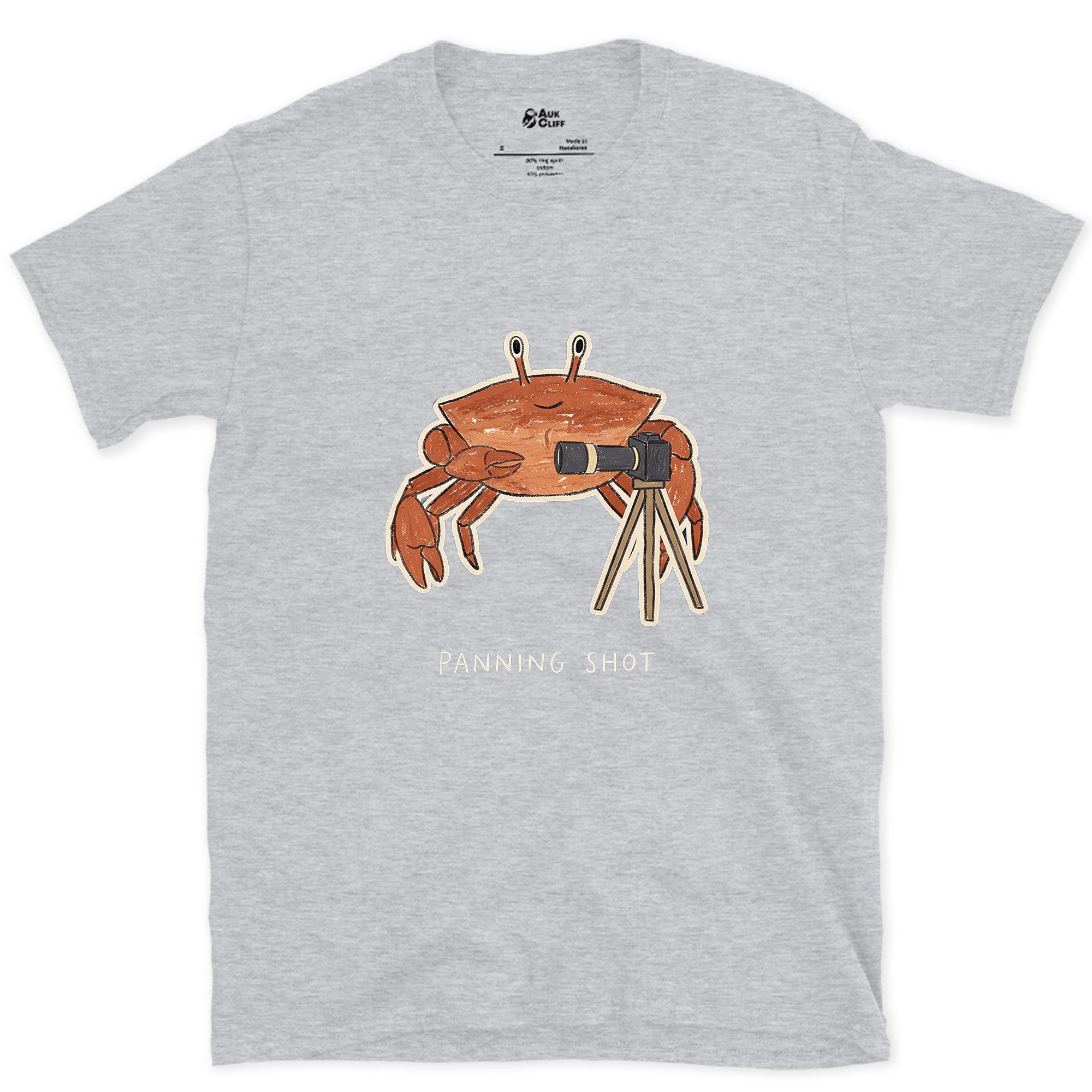 Panning Shot, Crab Walks Sideways Anyway design on a Sport Grey Gildan Softstyle t-shirt