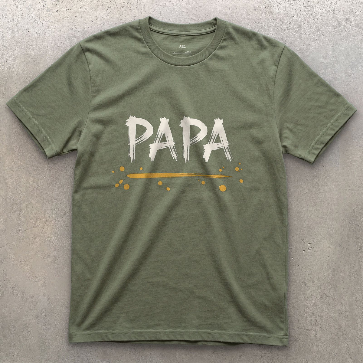 Papa design on a Military Green Gildan Softstyle t-shirt