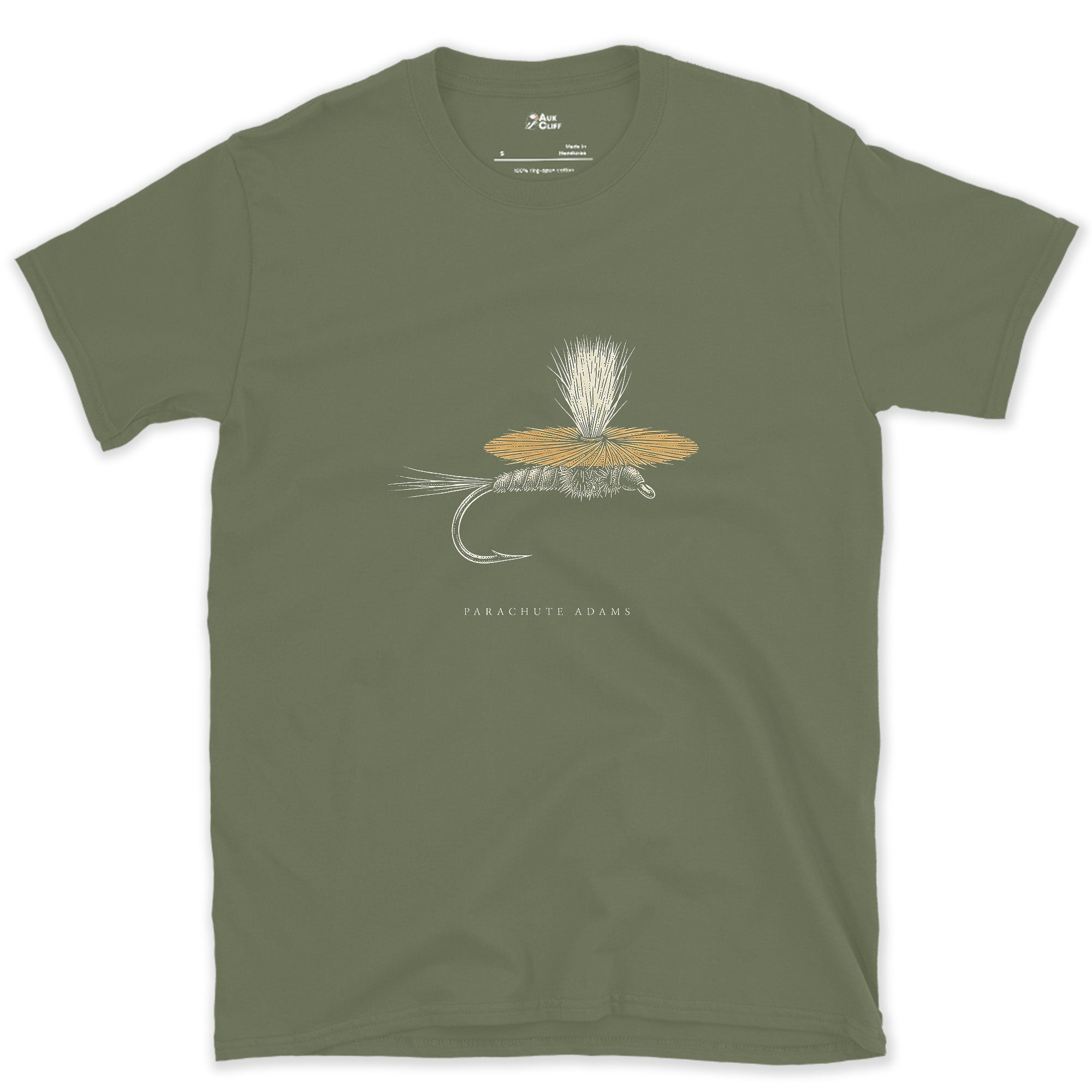 When Nothing Else Is Working, Parachute Adams design on a Military Green Gildan Softstyle t-shirt