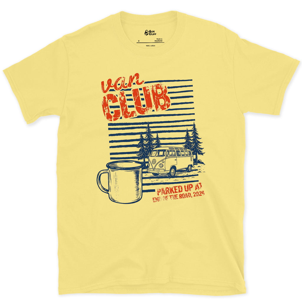 Parked Up at End of the Road, Van Club design on a Cornsilk Gildan Softstyle t-shirt